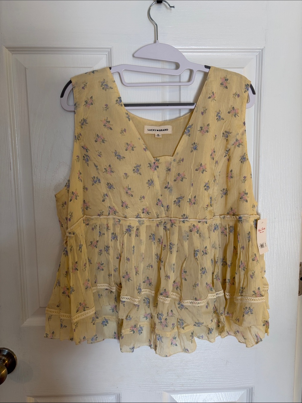 Lucky Brand Pale Yellow Floral Tiered V-Neck Tank